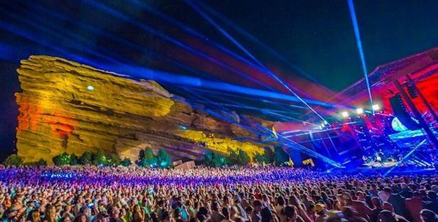 A sold-out crowd at the Red Rocks concert venue.
